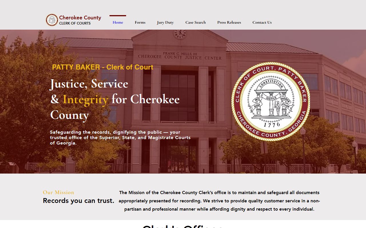 Cherokee County Court records access through the Clerk of Courts homepage