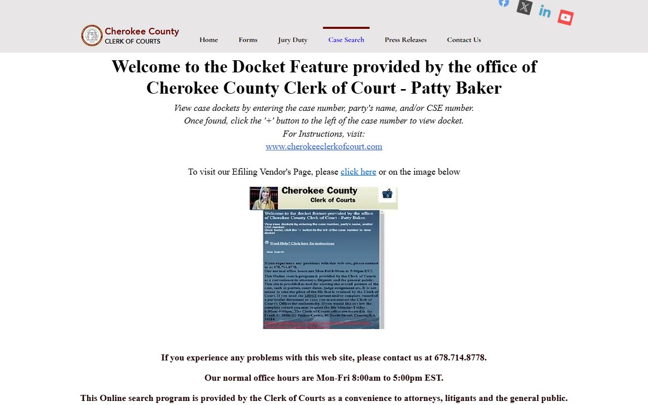 Cherokee County Clerk of Courts case-search landing page