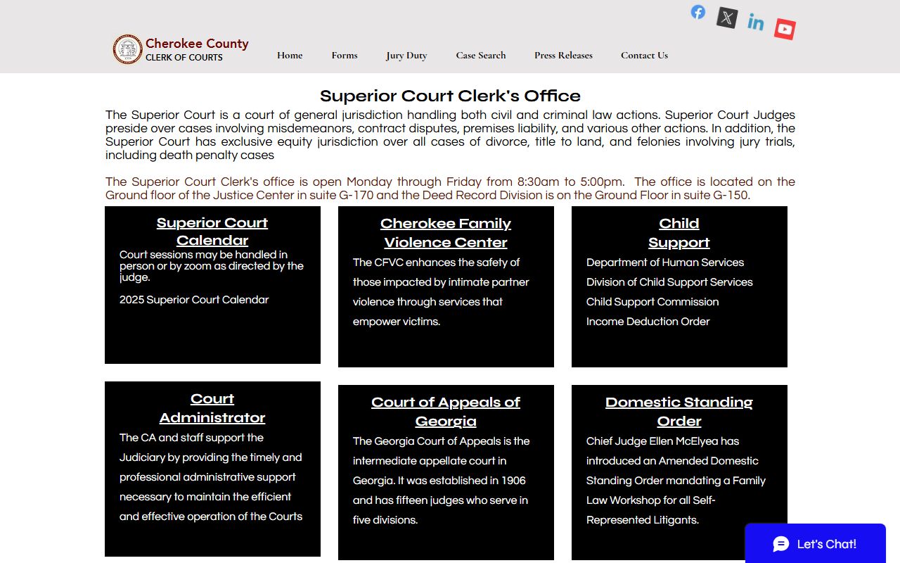 Cherokee County Clerk of Courts Superior Court division page