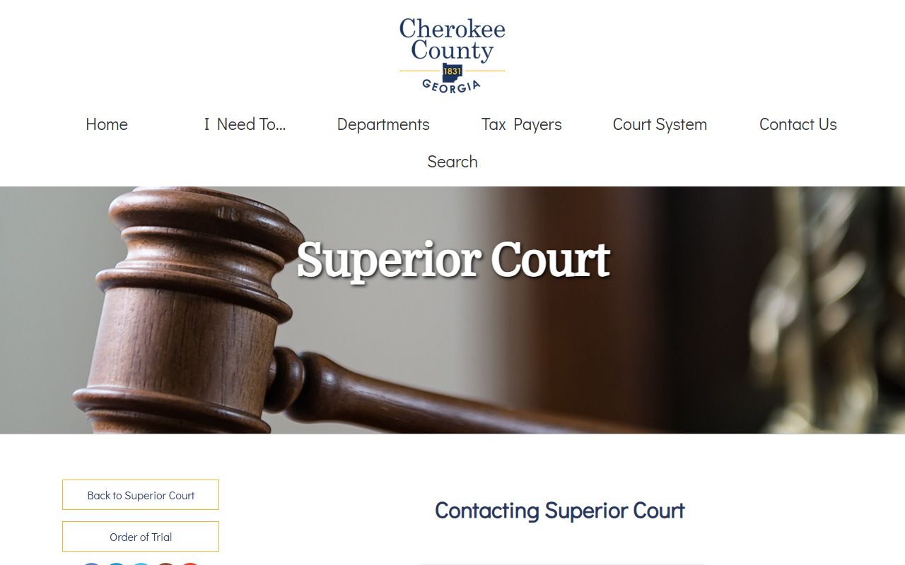 Cherokee County Superior Court contact page with court records location and hours