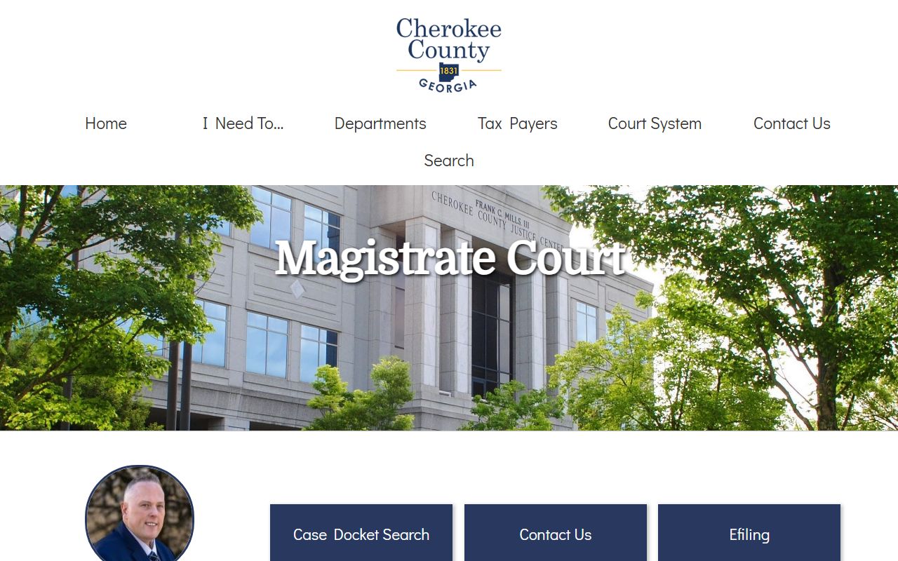 Cherokee County Magistrate Court page describing 24/7 operation and limited jurisdiction court records