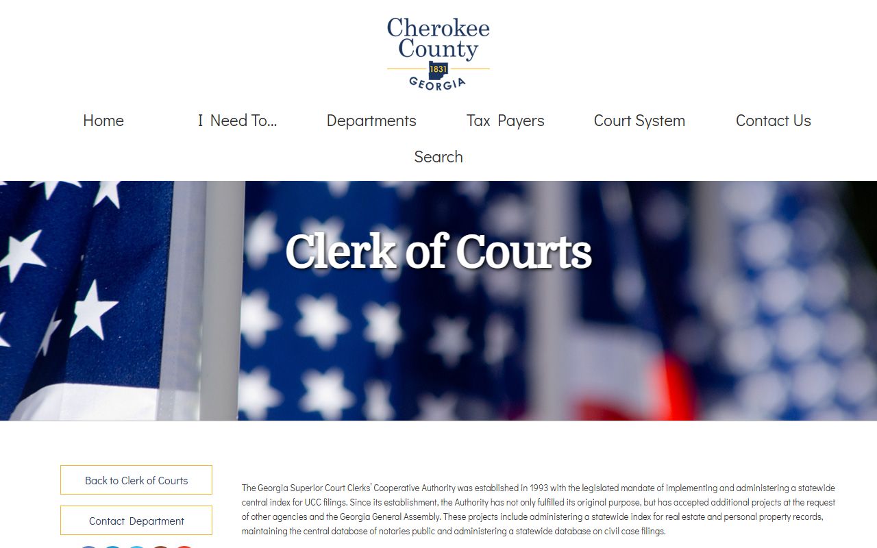 Cherokee County GSCCCA resources page for real estate, UCC, and civil case index court records