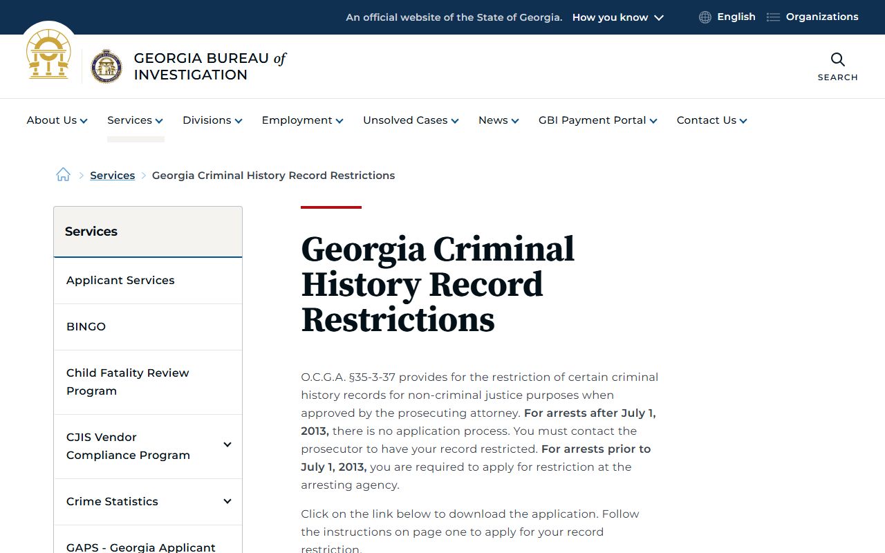 Cherokee County criminal records and Georgia record restriction guidance from the GBI under O.C.G.A. § 35-3-37