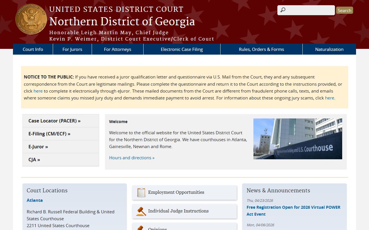Cherokee County Superior Court reference U.S. District Court Northern District of Georgia court records