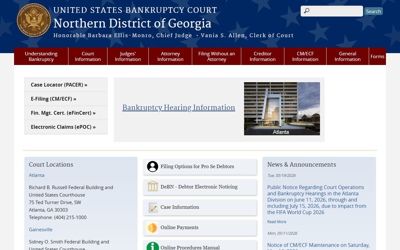 Cherokee County Superior Court reference U.S. Bankruptcy Court Northern District of Georgia court records