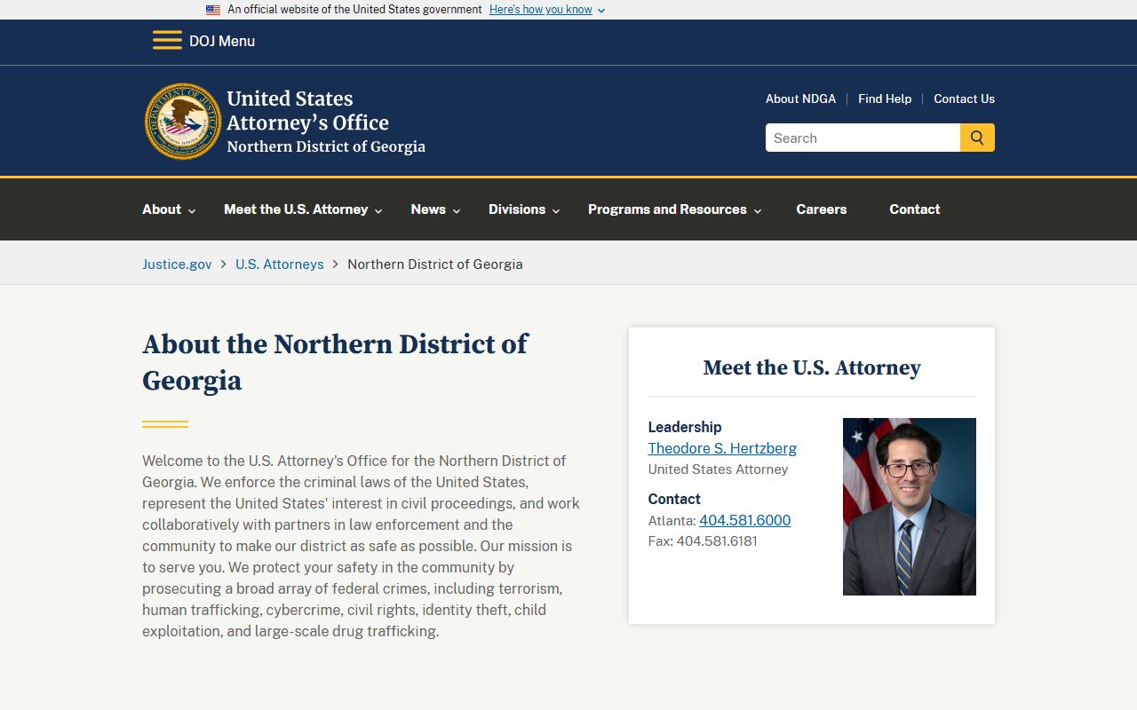 Cherokee County Superior Court reference U.S. Attorney's Office Northern District of Georgia court records