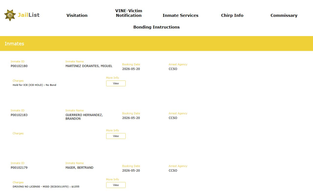 Cherokee County inmate Jail List report endpoint court records