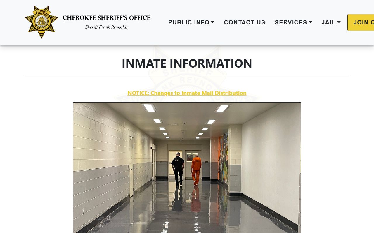Cherokee County inmate information services page court records