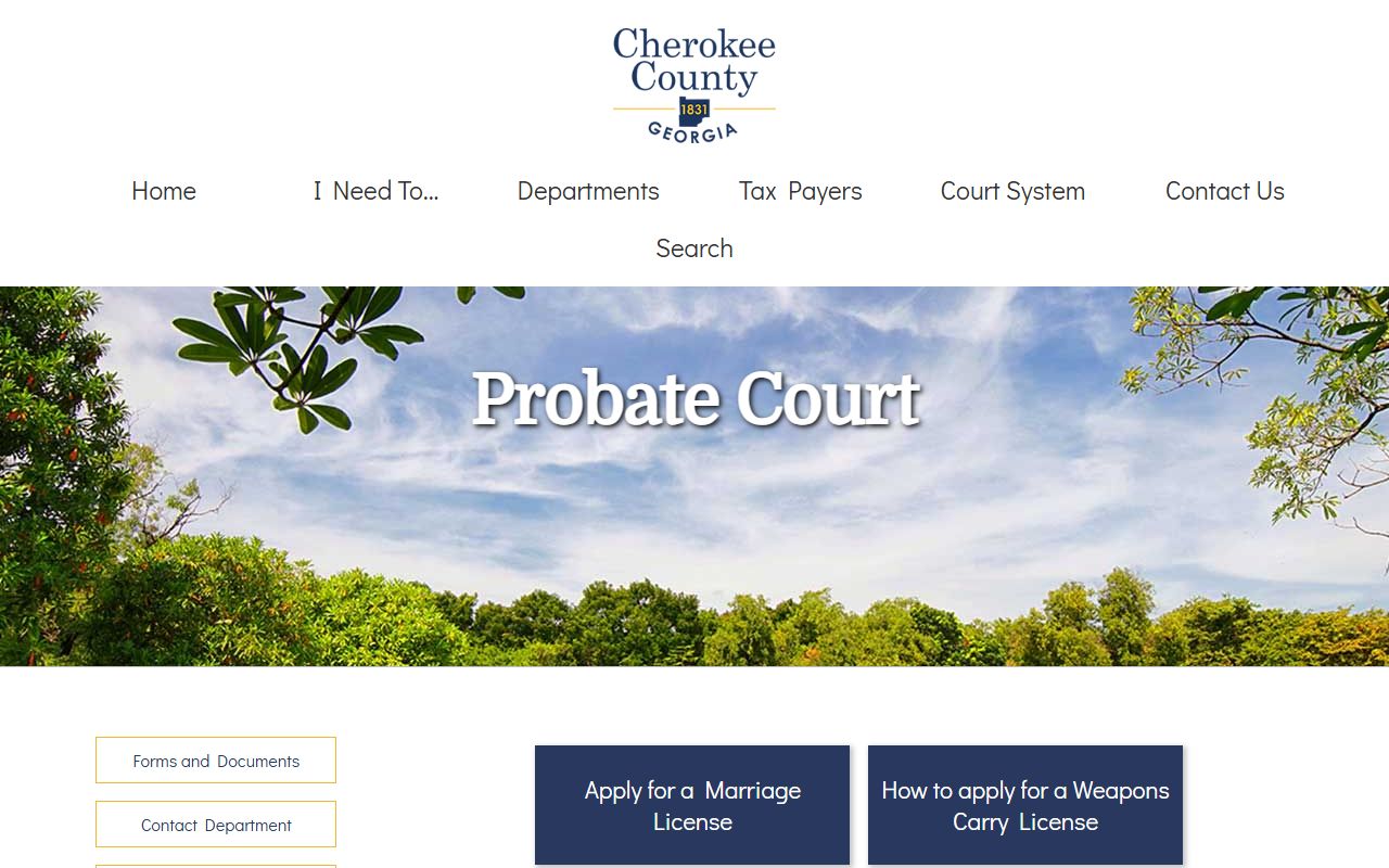 Cherokee County probate court home page with Judge Keith Wood and services