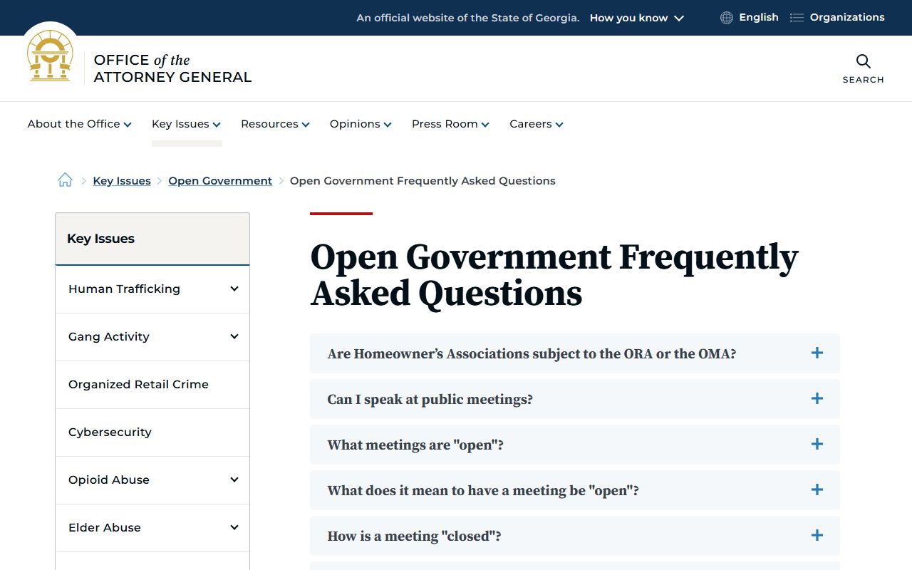 Cherokee County public records guidance on the Georgia Attorney General Open Government FAQ