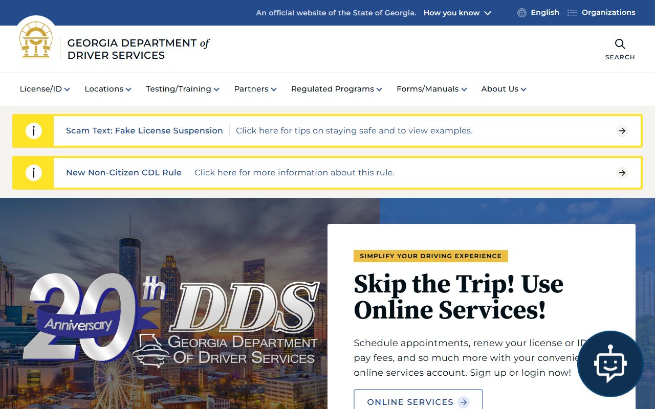 Cherokee County traffic record context with the Georgia Department of Driver Services home page